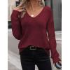 imageZeagoo Womens Sweaters Trendy Fashion Long Sleeve Sweaters Off Shoulder Crochet V Neck Knit Pullover Tops OutfitsBwine Red