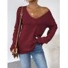 imageZeagoo Womens Sweaters Trendy Fashion Long Sleeve Sweaters Off Shoulder Crochet V Neck Knit Pullover Tops OutfitsBwine Red