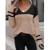 imageZeagoo Womens Sweaters Trendy Fashion Long Sleeve Sweaters Off Shoulder Crochet V Neck Knit Pullover Tops OutfitsEblack Apricot