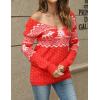 imageZeagoo Womens Sweaters Trendy Fashion Long Sleeve Sweaters Off Shoulder Crochet V Neck Knit Pullover Tops OutfitsFchristmas