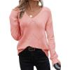 imageZeagoo Womens Sweaters Trendy Fashion Long Sleeve Sweaters Off Shoulder Crochet V Neck Knit Pullover Tops OutfitsBpink