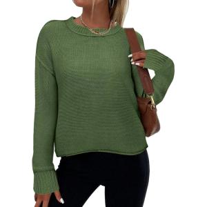imageZeagoo Womens Crew Neck Cropped Sweater 2024 Fall Long Sleeve Chunky Knit Pullover Sweater TopsArmy Green