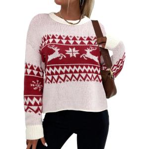 imageZeagoo Womens Crew Neck Cropped Sweater 2024 Fall Long Sleeve Chunky Knit Pullover Sweater TopsChristmas