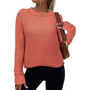 imageZeagoo Womens Crew Neck Cropped Sweater 2024 Fall Long Sleeve Chunky Knit Pullover Sweater TopsRust