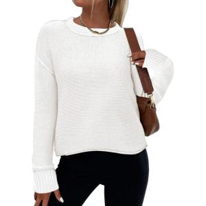 imageZeagoo Womens Crew Neck Cropped Sweater 2024 Fall Long Sleeve Chunky Knit Pullover Sweater TopsWhite