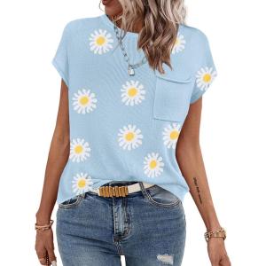 imageZeagoo Womens Sweater Vest Fall 2024 Loose Fit Cape Sleeve Knit Ribbed Tank Tops with Front Pocket SXXLWhite Flower
