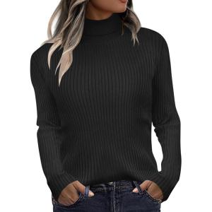 imageZeagoo Womens Turtleneck Sweaters 2024 Fall Fitted Long Sleeve Pullover Sweater Ribbed Knit Basic TopsBlack