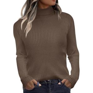 imageZeagoo Womens Turtleneck Sweaters 2024 Fall Fitted Long Sleeve Pullover Sweater Ribbed Knit Basic TopsBrown