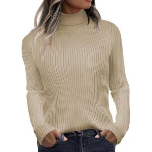 imageZeagoo Womens Turtleneck Sweaters 2024 Fall Fitted Long Sleeve Pullover Sweater Ribbed Knit Basic TopsKhaki