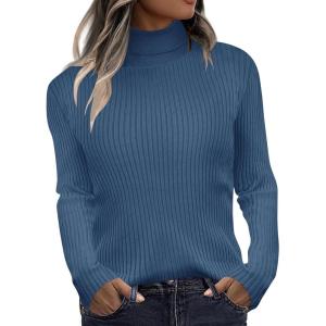 imageZeagoo Womens Turtleneck Sweaters 2024 Fall Fitted Long Sleeve Pullover Sweater Ribbed Knit Basic TopsNavy