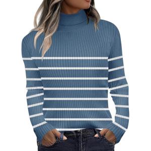 imageZeagoo Womens Turtleneck Sweaters 2024 Fall Fitted Long Sleeve Pullover Sweater Ribbed Knit Basic TopsNavy Stripe