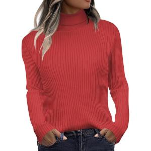 imageZeagoo Womens Turtleneck Sweaters 2024 Fall Fitted Long Sleeve Pullover Sweater Ribbed Knit Basic TopsRed
