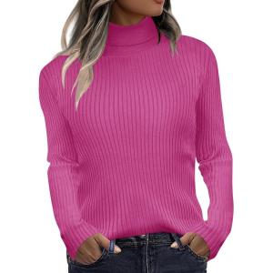 imageZeagoo Womens Turtleneck Sweaters 2024 Fall Fitted Long Sleeve Pullover Sweater Ribbed Knit Basic TopsRose Red