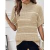 imageWomen 2024 Sweater Vest Mock Neck Batwing Short Sleeve Oversized Ribbed Knit Tops Fall Pullover Sweater SXXLApricot White Stripe