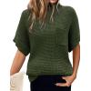 imageWomen 2024 Sweater Vest Mock Neck Batwing Short Sleeve Oversized Ribbed Knit Tops Fall Pullover Sweater SXXLArmy Green