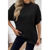 imageWomen 2024 Sweater Vest Mock Neck Batwing Short Sleeve Oversized Ribbed Knit Tops Fall Pullover Sweater SXXLBlack