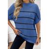 imageWomen 2024 Sweater Vest Mock Neck Batwing Short Sleeve Oversized Ribbed Knit Tops Fall Pullover Sweater SXXLBlack Blue Striped