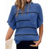 imageWomen 2024 Sweater Vest Mock Neck Batwing Short Sleeve Oversized Ribbed Knit Tops Fall Pullover Sweater SXXLBlack Blue Striped