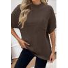 imageWomen 2024 Sweater Vest Mock Neck Batwing Short Sleeve Oversized Ribbed Knit Tops Fall Pullover Sweater SXXLBrown