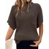 imageWomen 2024 Sweater Vest Mock Neck Batwing Short Sleeve Oversized Ribbed Knit Tops Fall Pullover Sweater SXXLBrown