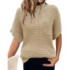 imageWomen 2024 Sweater Vest Mock Neck Batwing Short Sleeve Oversized Ribbed Knit Tops Fall Pullover Sweater SXXLCoffee