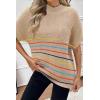 imageWomen 2024 Sweater Vest Mock Neck Batwing Short Sleeve Oversized Ribbed Knit Tops Fall Pullover Sweater SXXLColor Striped