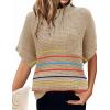 imageWomen 2024 Sweater Vest Mock Neck Batwing Short Sleeve Oversized Ribbed Knit Tops Fall Pullover Sweater SXXLColor Striped
