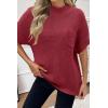 imageWomen 2024 Sweater Vest Mock Neck Batwing Short Sleeve Oversized Ribbed Knit Tops Fall Pullover Sweater SXXLDark Red