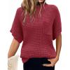 imageWomen 2024 Sweater Vest Mock Neck Batwing Short Sleeve Oversized Ribbed Knit Tops Fall Pullover Sweater SXXLDark Red