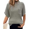 imageWomen 2024 Sweater Vest Mock Neck Batwing Short Sleeve Oversized Ribbed Knit Tops Fall Pullover Sweater SXXLGray