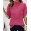 imageWomen 2024 Sweater Vest Mock Neck Batwing Short Sleeve Oversized Ribbed Knit Tops Fall Pullover Sweater SXXLRose Red
