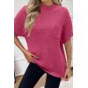 imageWomen 2024 Sweater Vest Mock Neck Batwing Short Sleeve Oversized Ribbed Knit Tops Fall Pullover Sweater SXXLRose Red