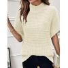 imageWomen 2024 Sweater Vest Mock Neck Batwing Short Sleeve Oversized Ribbed Knit Tops Fall Pullover Sweater SXXLWhite