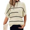 imageWomen 2024 Sweater Vest Mock Neck Batwing Short Sleeve Oversized Ribbed Knit Tops Fall Pullover Sweater SXXLWhite Black Stripe