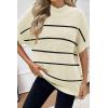imageWomen 2024 Sweater Vest Mock Neck Batwing Short Sleeve Oversized Ribbed Knit Tops Fall Pullover Sweater SXXLWhite Black Stripe