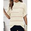 imageWomen 2024 Sweater Vest Mock Neck Batwing Short Sleeve Oversized Ribbed Knit Tops Fall Pullover Sweater SXXLWhite Brown Striped