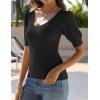 imageZeagoo Fall Sweaters for Women 2024 V Neck Short Sleeve Shirt Ribbed Knit Fit Pullover Sweater TopsBlack