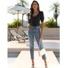 imageZeagoo Fall Sweaters for Women 2024 V Neck Short Sleeve Shirt Ribbed Knit Fit Pullover Sweater TopsBlack