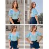 imageZeagoo Fall Sweaters for Women 2024 V Neck Short Sleeve Shirt Ribbed Knit Fit Pullover Sweater TopsBlue