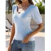 imageZeagoo Fall Sweaters for Women 2024 V Neck Short Sleeve Shirt Ribbed Knit Fit Pullover Sweater TopsBlue