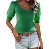 imageZeagoo Fall Sweaters for Women 2024 V Neck Short Sleeve Shirt Ribbed Knit Fit Pullover Sweater TopsGreen
