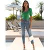 imageZeagoo Fall Sweaters for Women 2024 V Neck Short Sleeve Shirt Ribbed Knit Fit Pullover Sweater TopsGreen