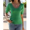 imageZeagoo Fall Sweaters for Women 2024 V Neck Short Sleeve Shirt Ribbed Knit Fit Pullover Sweater TopsGreen
