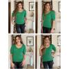 imageZeagoo Fall Sweaters for Women 2024 V Neck Short Sleeve Shirt Ribbed Knit Fit Pullover Sweater TopsGreen