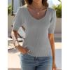 imageZeagoo Fall Sweaters for Women 2024 V Neck Short Sleeve Shirt Ribbed Knit Fit Pullover Sweater TopsGrey