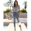 imageZeagoo Fall Sweaters for Women 2024 V Neck Short Sleeve Shirt Ribbed Knit Fit Pullover Sweater TopsGrey