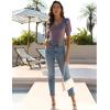 imageZeagoo Fall Sweaters for Women 2024 V Neck Short Sleeve Shirt Ribbed Knit Fit Pullover Sweater TopsPurple