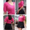 imageZeagoo Fall Sweaters for Women 2024 V Neck Short Sleeve Shirt Ribbed Knit Fit Pullover Sweater TopsRose Red