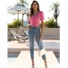 imageZeagoo Fall Sweaters for Women 2024 V Neck Short Sleeve Shirt Ribbed Knit Fit Pullover Sweater TopsRose Red