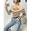 imageZeagoo Sweaters for Women 2024 Knit Trendy Long Sleeve Lightweight Slim Fit Pullover Cutout Tops SXXLApricot Black Stripe